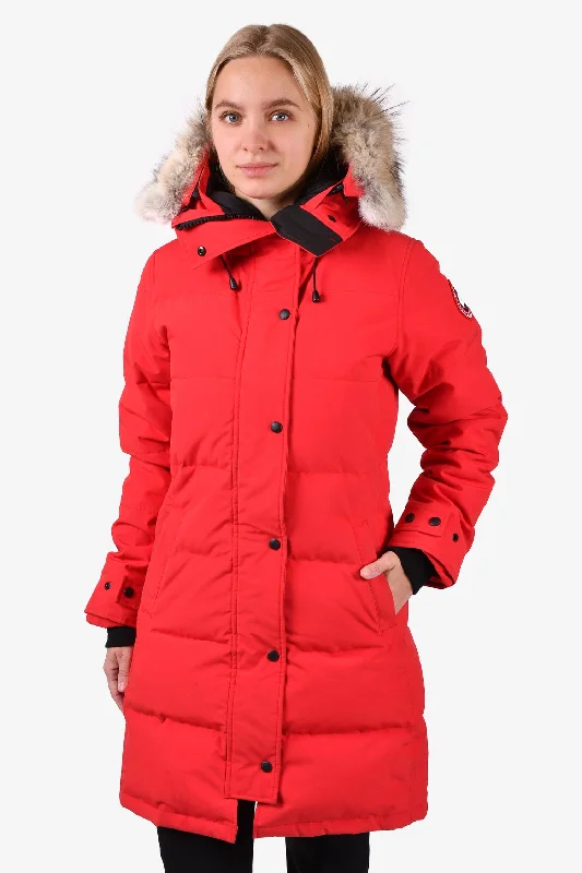 Canada Goose Red Down Long Puffer Jacket with Removable Fur Hood Size S