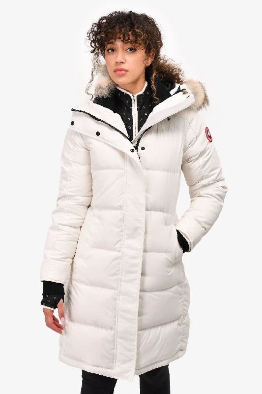 Canada Goose White Rowley Fur Hooded Long Down Coat Size XS