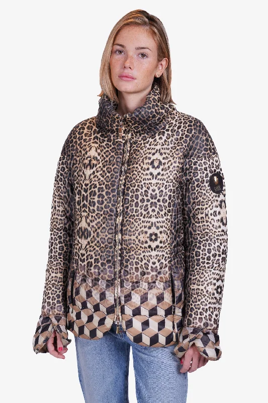 Cavalli Class Leopard Print Zip-up Puffer Jacket Size 12