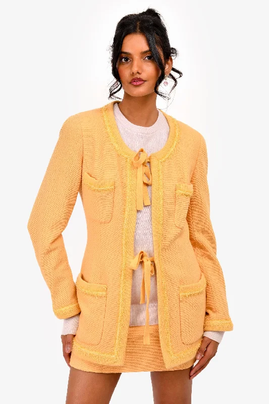 Chanel 1994 Yellow Wool Double Tie Cardigan Size 38