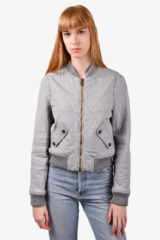 Chloe Pastel Blue Quilted Leather Bomber Jacket Size 38