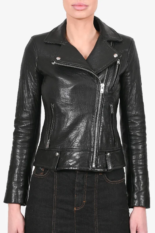 IRO Black Leather Moto Jacket Size 36