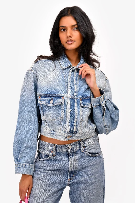 IRO Denim Distressed Cropped Jacket Size 36