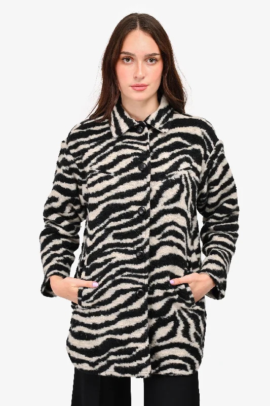 IRO Grey/Black Zebra Printed Coat Size 32