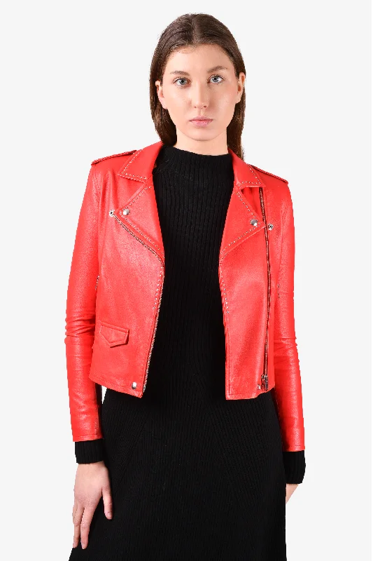 IRO Red Leather Biker Jacket Size 38