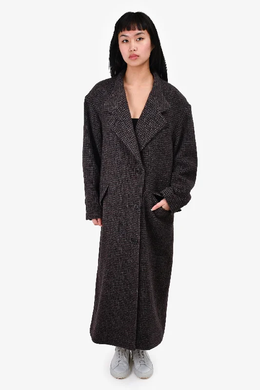 Isabel Marant Brown/Black Wool Checkered Long Coat Size 38