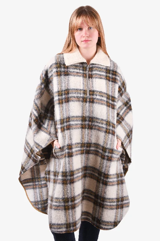 Isabel Marant Etoile Beige/Brown Tartan Wool Poncho Size 1