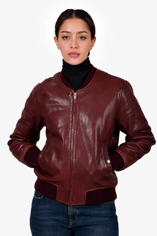 Isabel Marant Etoile Burgundy Leather Zip-Up Jacket Size 40