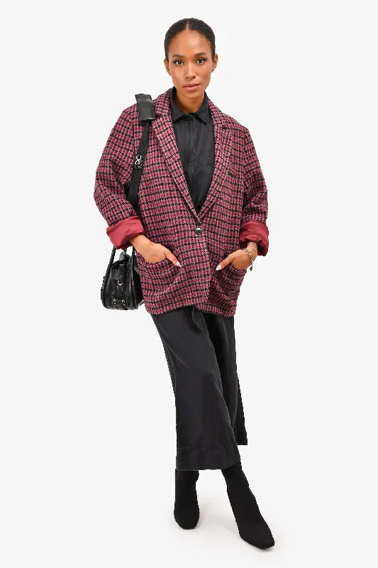 Isabel Marant Etoile Purple Wool Houndstooth Long Sleeve Jacket Size 40