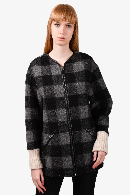 Isabel Marant Etoile Wool Black/Grey Plaid Zip-Up Jacket Size 38