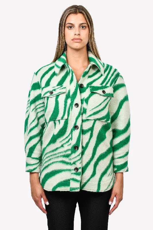 Isabel Marant Green/Cream Zebra Printed Wool Shirt Jacket Size 34