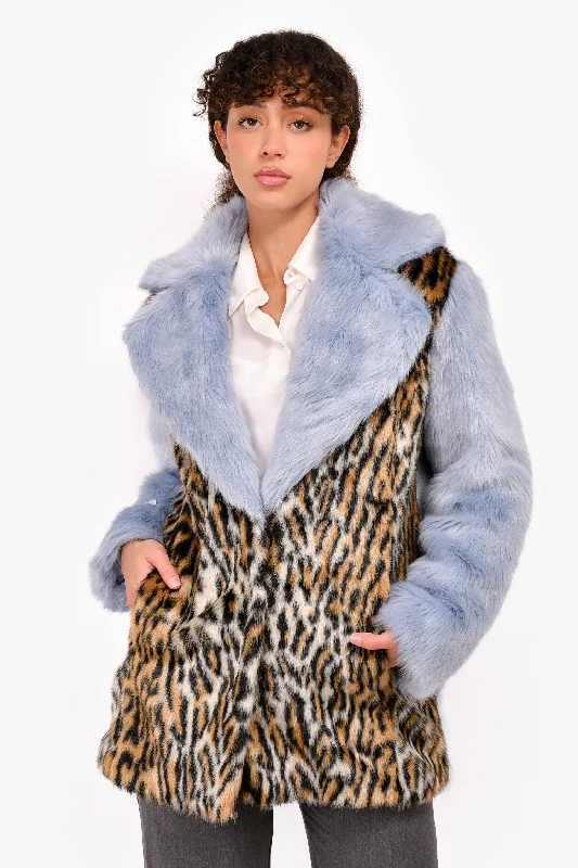 Jakke Blue/Leopard Faux Fur Jacket Size 6