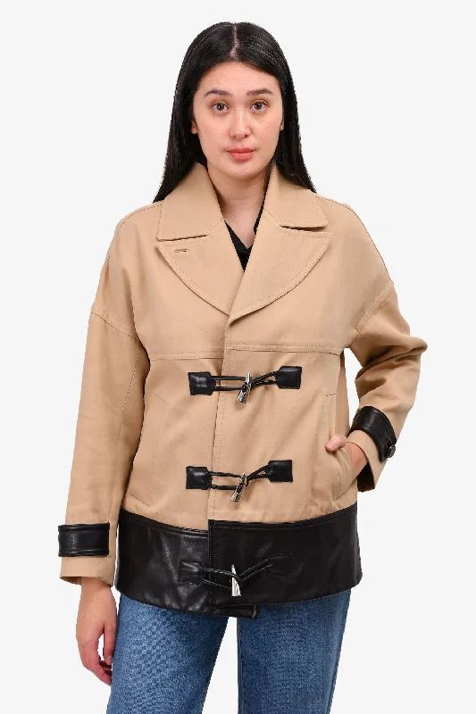 Jason Wu Beige Cotton Leather Toggle Closure Jacket Size 10 (As Is)