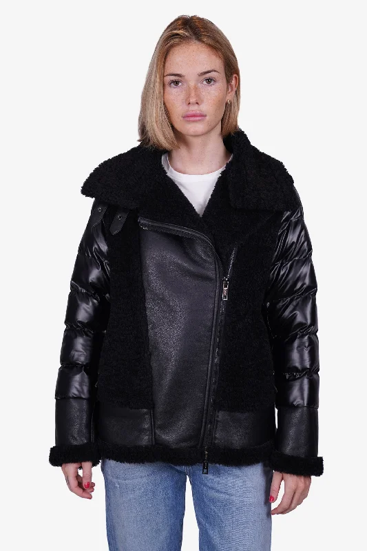 Jocelyn Black Leather/Shearling Jacket Size S