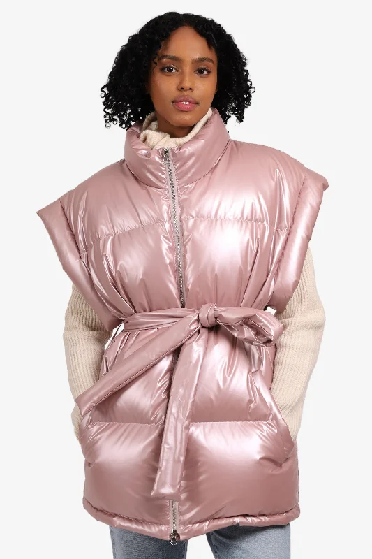 Jocelyn Pink Down Puffer Vest With Belt Size M/L