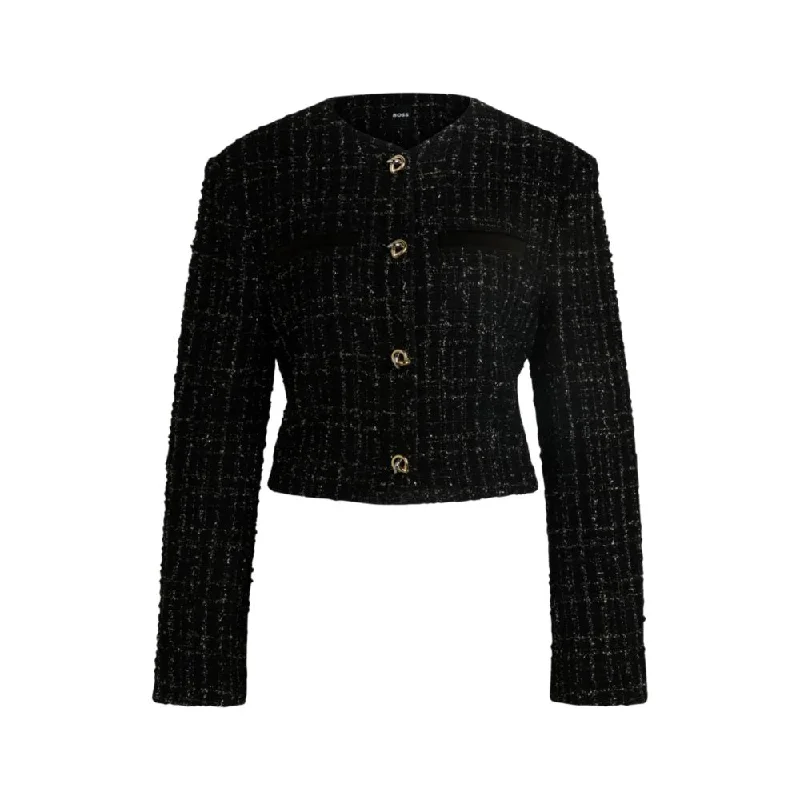 Collarless jacket in sparkle-effect tweed