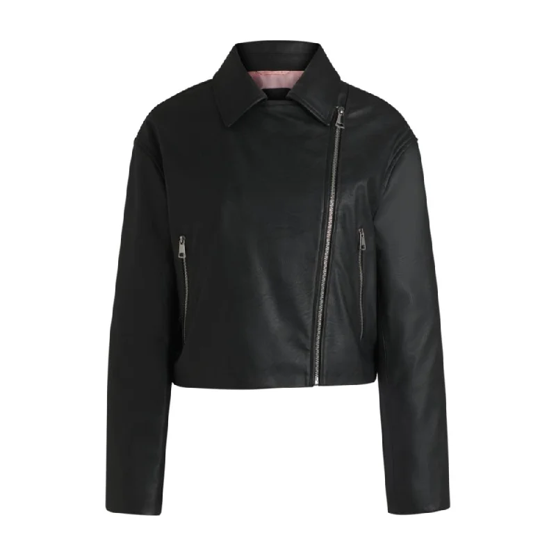 Faux-leather biker-style jacket with signature trims