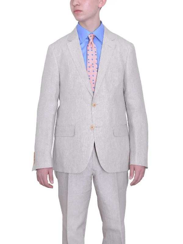 Mens Modern Fit Beige Textured Two Button Linen Sportcoat