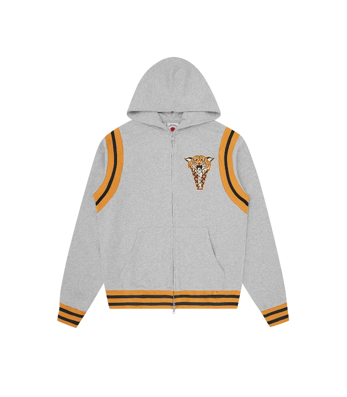 TIGER ZIP-THROUGH HOOD - HEATHER GREY