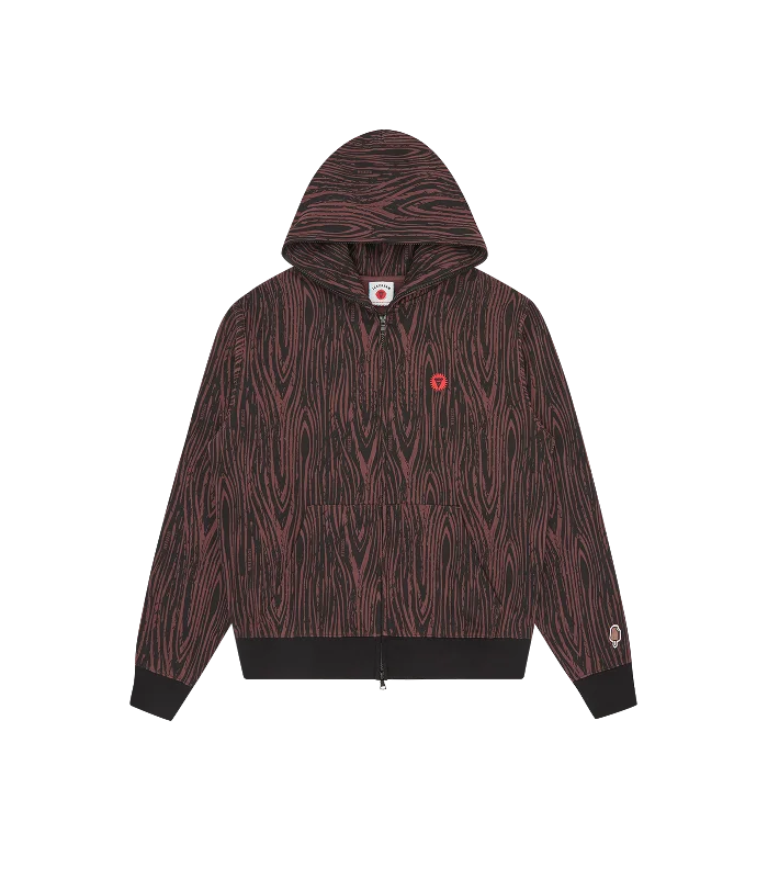 WOODGRAIN ZIP THROUGH HOOD - BROWN