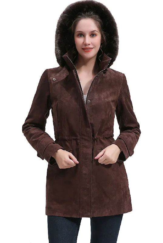 BGSD Women Della Hooded Suede Leather Parka Coat