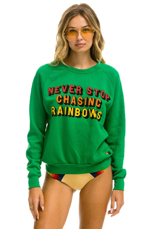 NEVER STOP CHASING RAINBOWS CREW SWEATSHIRT - KELLY GREEN