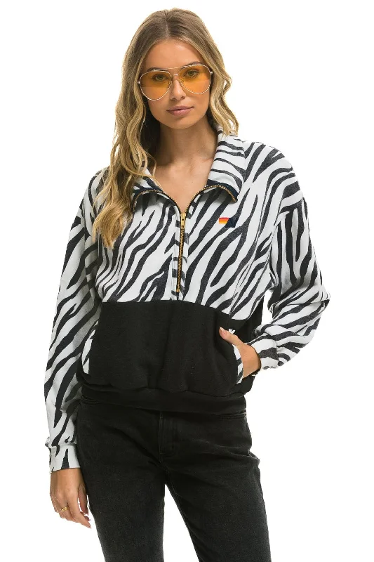 ZEBRA FLEECE UNISEX HALF ZIP COLOR BLOCK JACKET - ZEBRA