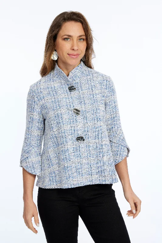 Women's Blue Swing Jacket Tweed Fabric Vaya LIOR