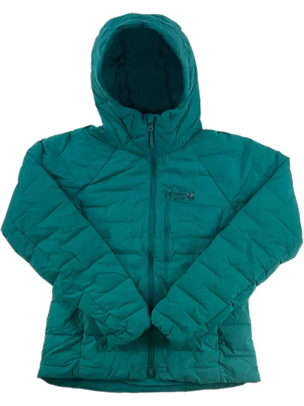 Women's StretchDown Hooded Jacket (teal, Excellent_1, small, NONE)