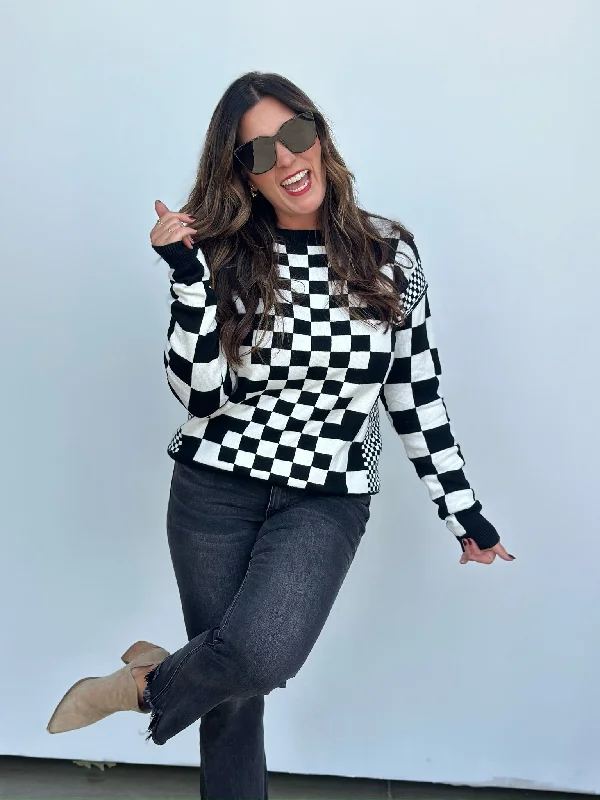 Checkered Print Drop Shoulder Sweater