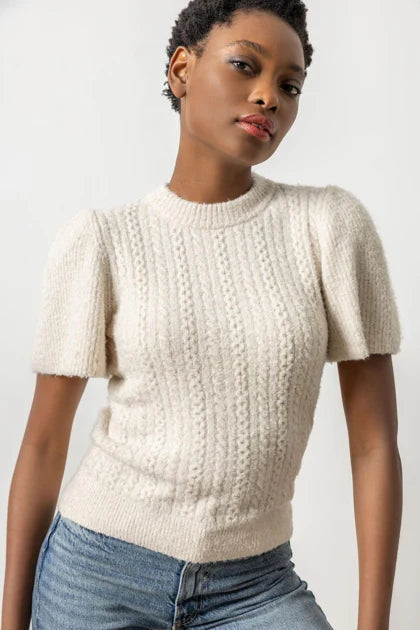 Crew Neck Flutter Sleeve Sweater Bone