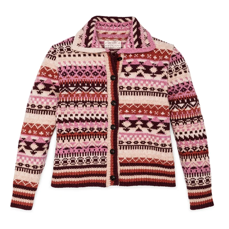 Women's Fair Isle Cardigan- Burgundy/Cream/Multi