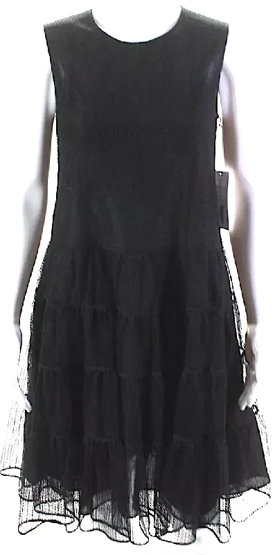 Adeam Japan. NEW. W/TAGS. Black Tiered Round Neck Sleeveless Zip Up Hanabi Dress