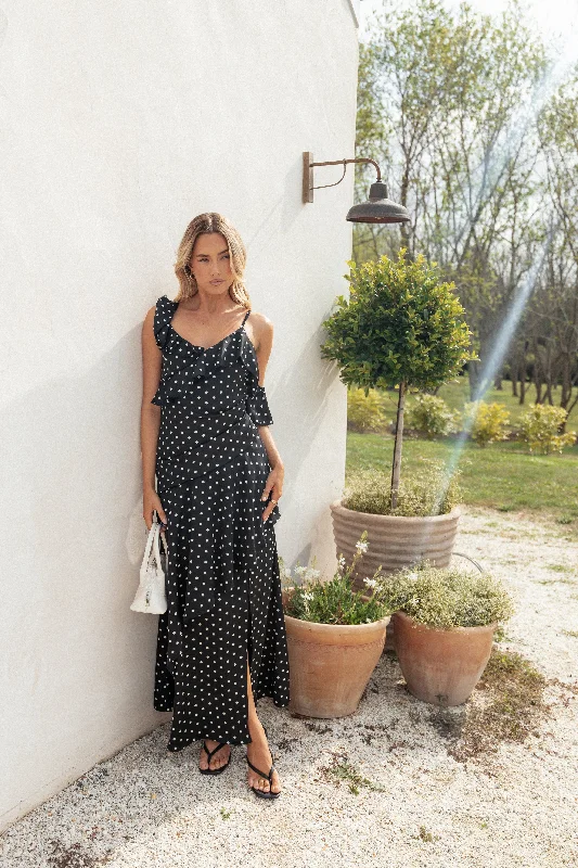 Adelina Maxi Dress - Black Polka Dot