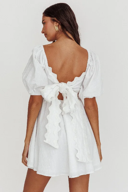 Akali Puff Sleeve A-line Mini Dress White