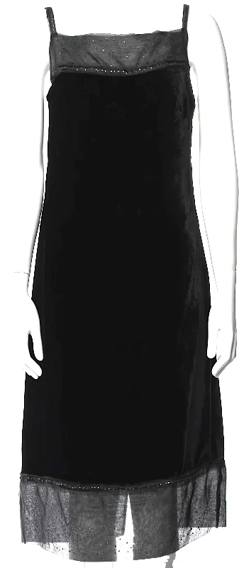 Alberta Ferretti Italy. Black Square Neckline Midi Length Dress