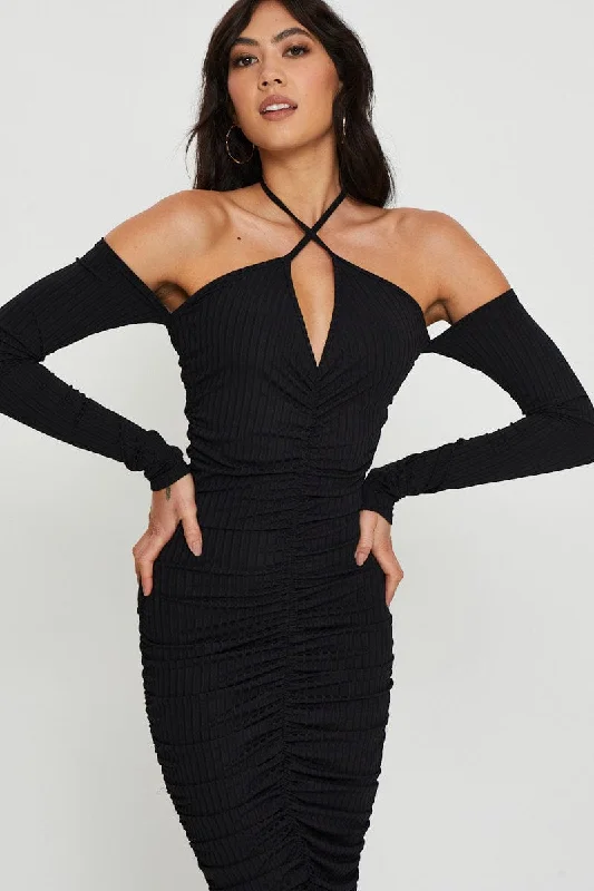 Black Bodycon Dress Halter Neck