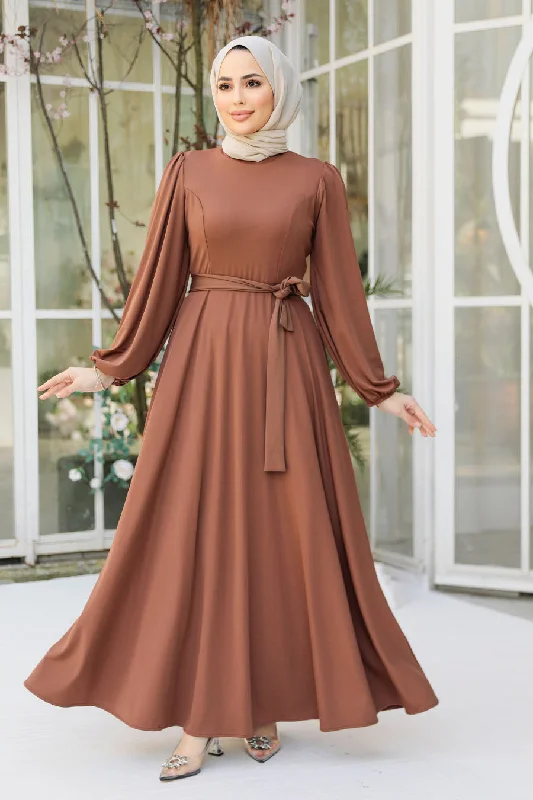 Brown Jersey Swing Maxi Dress