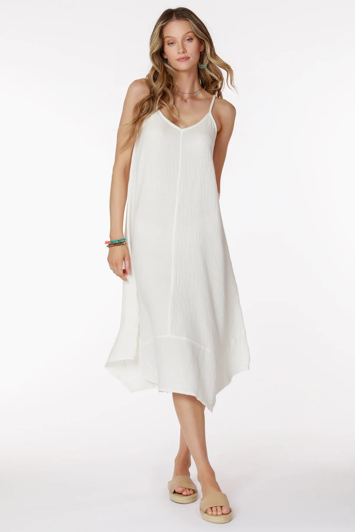 Cami V Neck Midi Handkerchief Dress - White