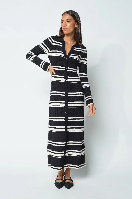 Chilli Snap-Front Knit Midi Dress - Black / Cream