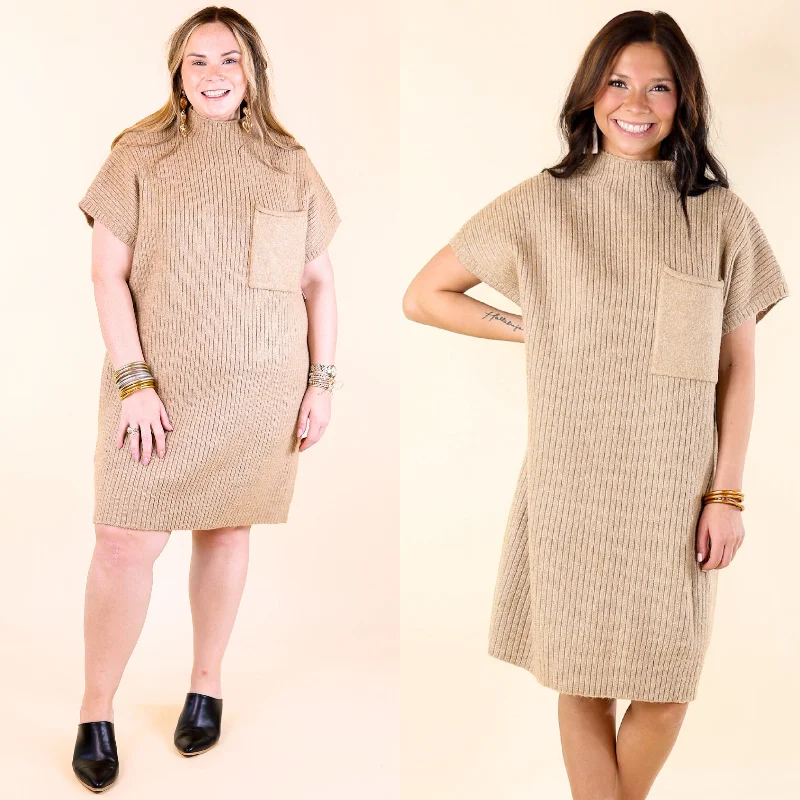 City Sights Cap Sleeve Sweater Dress in Oatmeal Beige