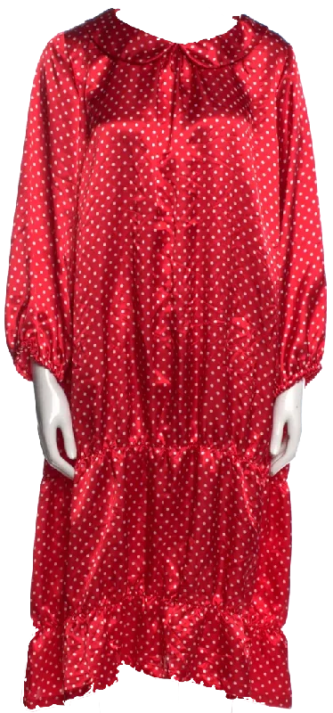 COMME DES GARÇONS Japan. GIRL. NEW. NWT. Red PolyTech Polka Dot Print Midi Length Dress