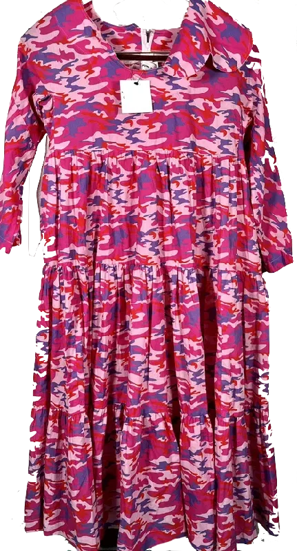 Comme des Garcons Japan. NEW WITH TAGS. "GIRL" Pink Camo Tiered Dress Cotton