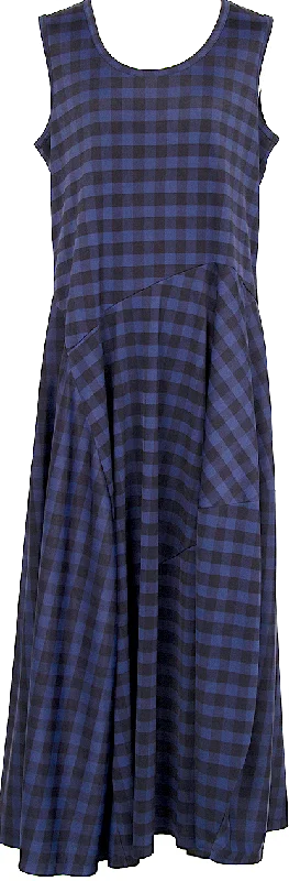 COMME des GARCONS JAPAN. TRICOT. Gingham Navy Check Curve Switching Dress