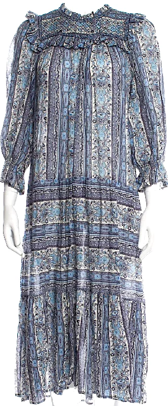 DÔEN. Blue Cotton Paisley Print Long Dress