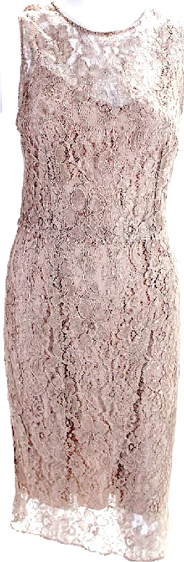 Dolce & Gabbana Italy. Beige Floral Lace Sleeveless Zip Up Sheath Dress