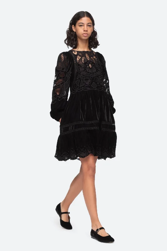 Eliana Embroidery Long Sleeve Dress - Black