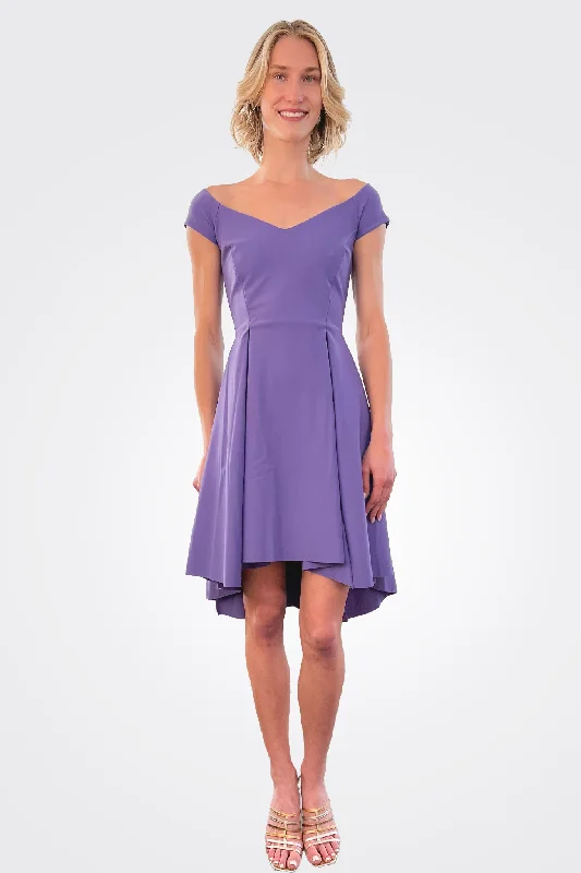 Fairissa Pleated Off-Shoulder High-Low Dress - Dark Lavender