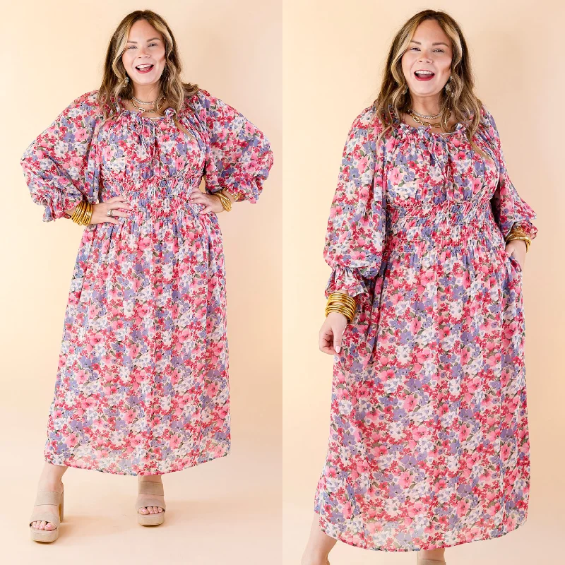 Feeling Floral Smocked Waist Floral Maxi Dress in Pink