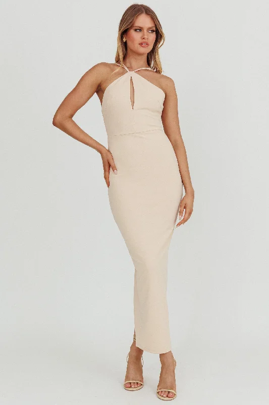 Feels Good Backless Bodycon Maxi Dress Cream